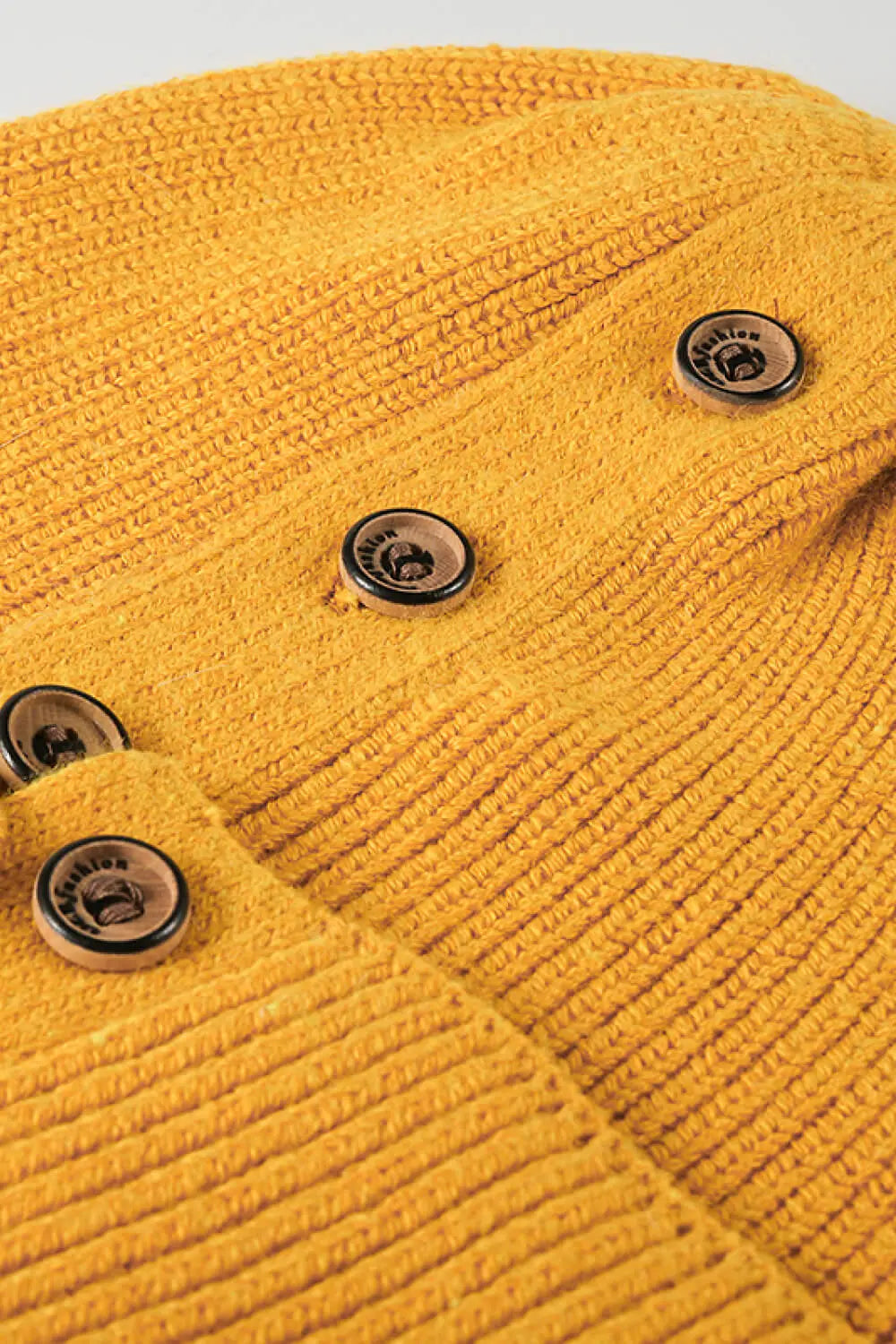 Button Detail Rib-Knit Cuff Beanie Trendsi