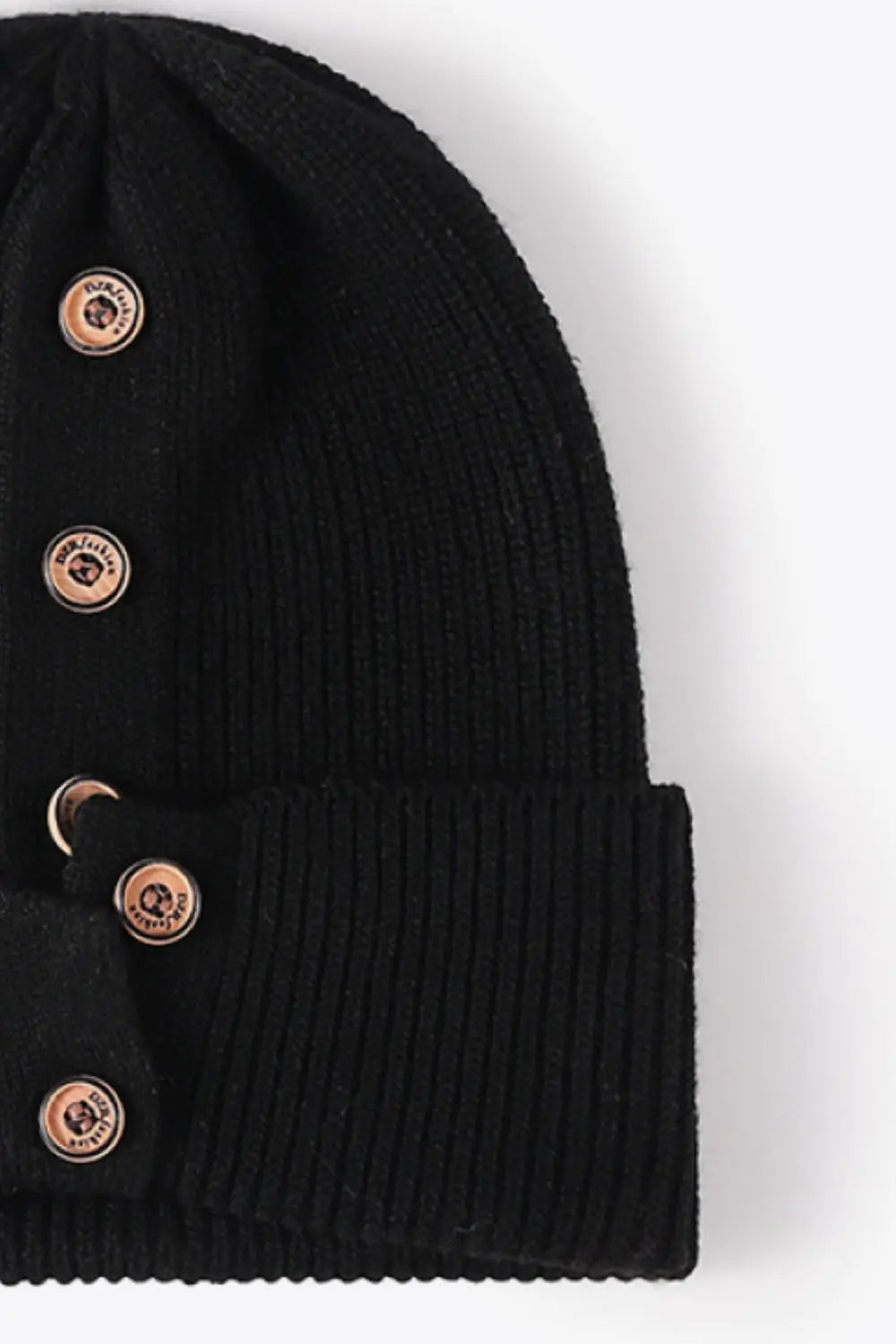 Button Detail Rib-Knit Cuff Beanie Trendsi