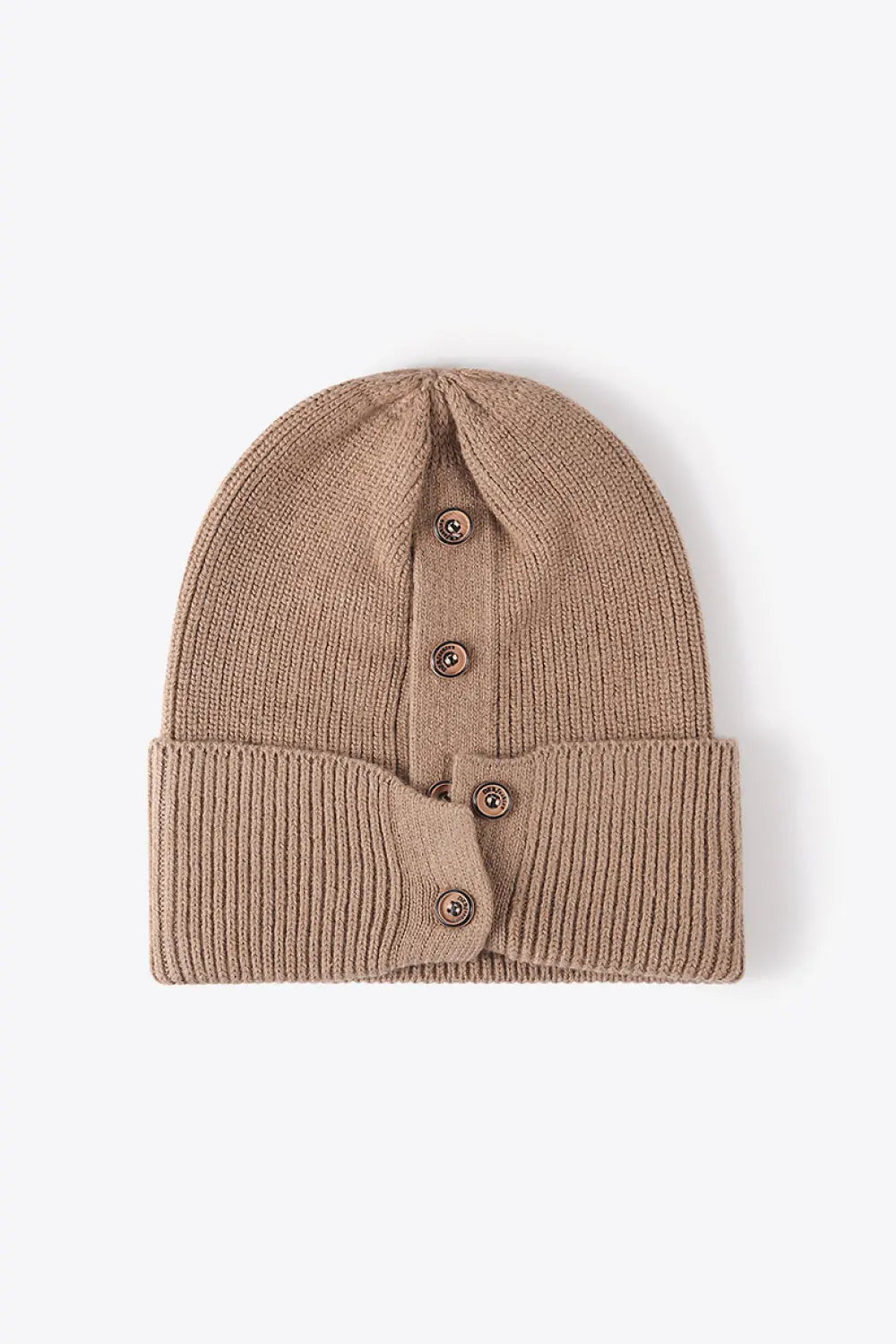 Button Detail Rib-Knit Cuff Beanie Trendsi