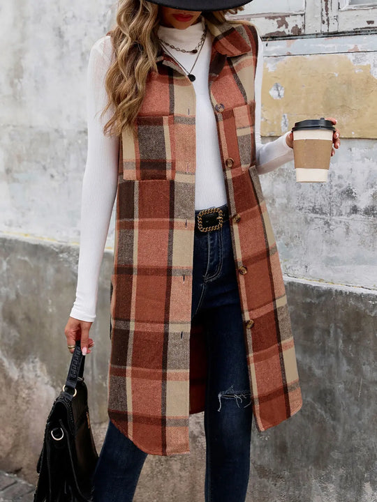 Button Up Plaid Vest Trendsi