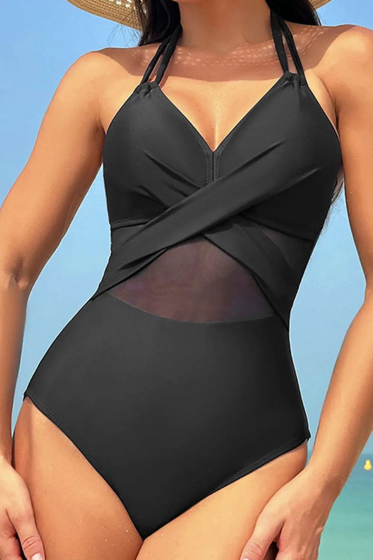 Crisscross Halter Neck One-Piece Swimwear Trendsi