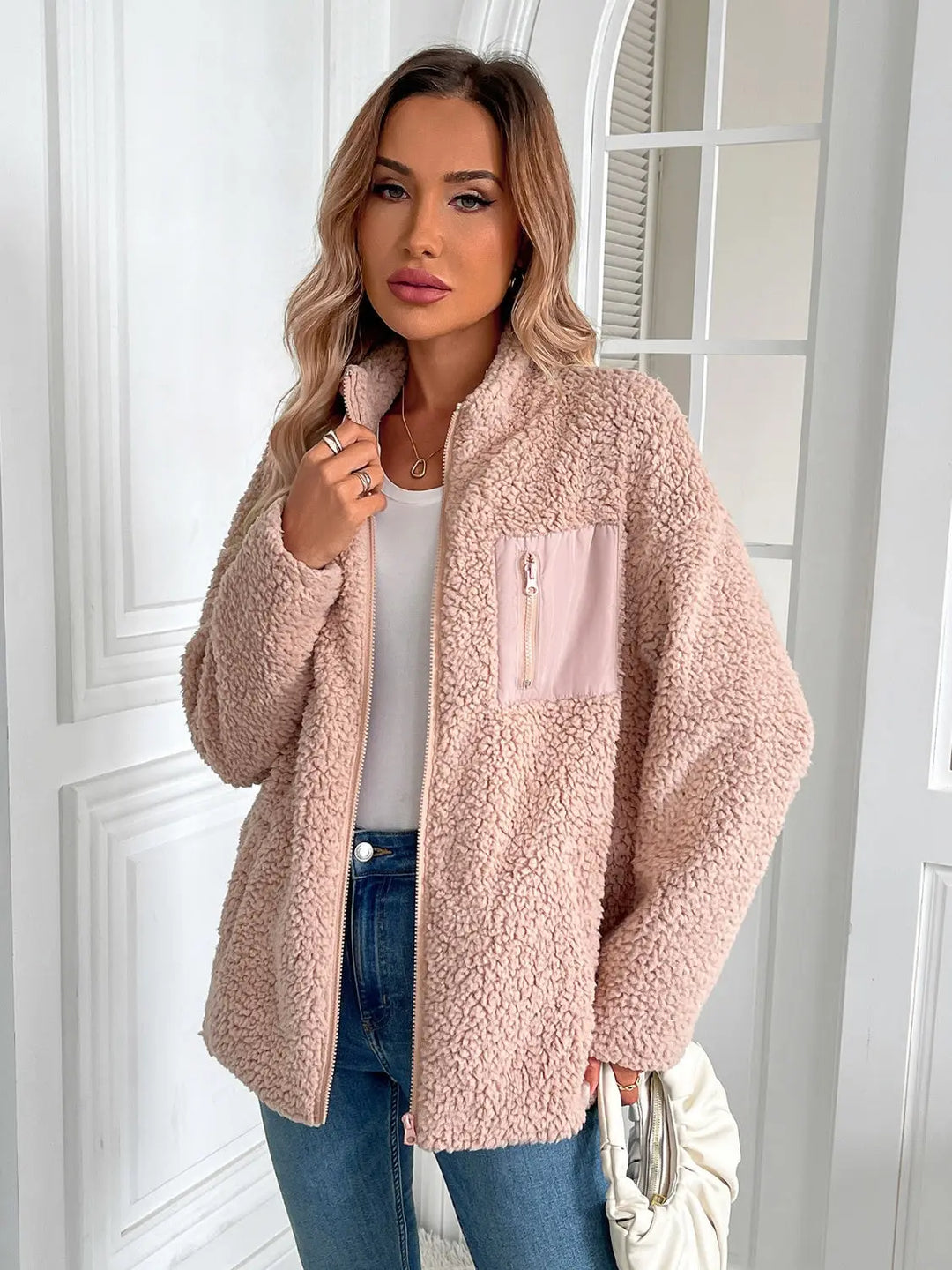 Ivy Lane Zip Up Long Sleeve Fuzzy Jacket Trendsi