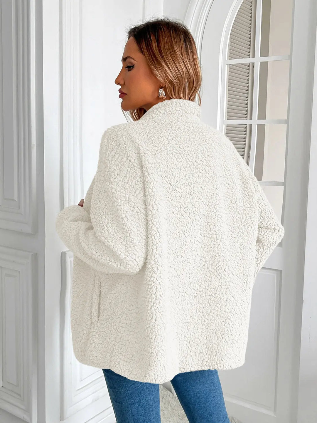 Ivy Lane Zip Up Long Sleeve Fuzzy Jacket Trendsi