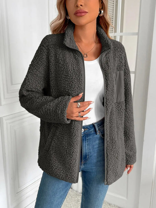 Ivy Lane Zip Up Long Sleeve Fuzzy Jacket Trendsi