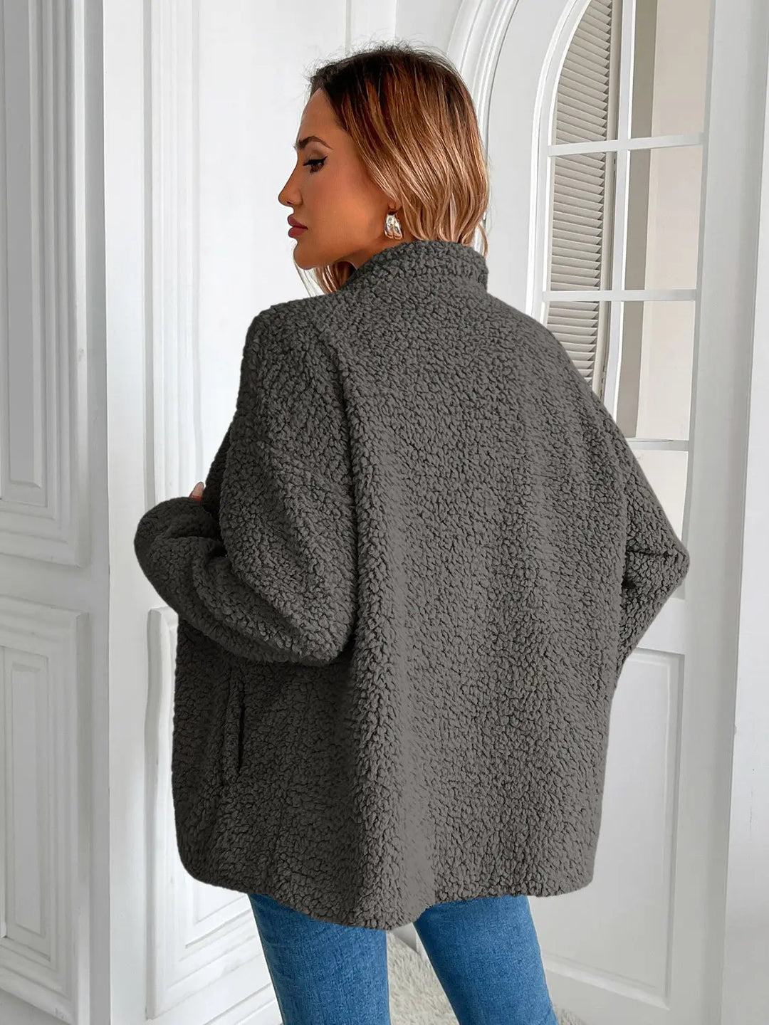 Ivy Lane Zip Up Long Sleeve Fuzzy Jacket Trendsi