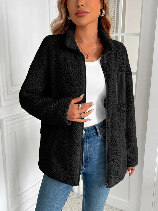 Ivy Lane Zip Up Long Sleeve Fuzzy Jacket Trendsi