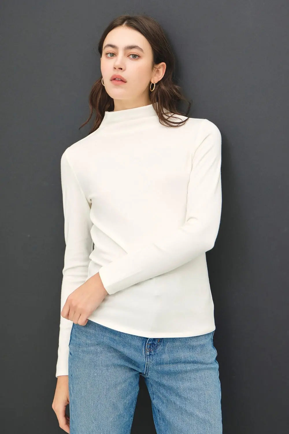 Long Sleeve Mock Neck Shirt Trendsi