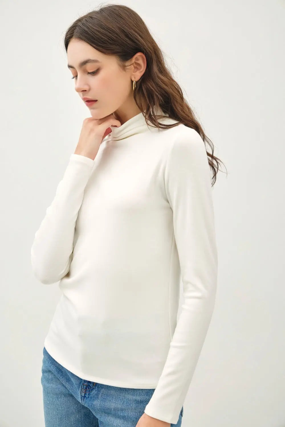 Long Sleeve Mock Neck Shirt Trendsi