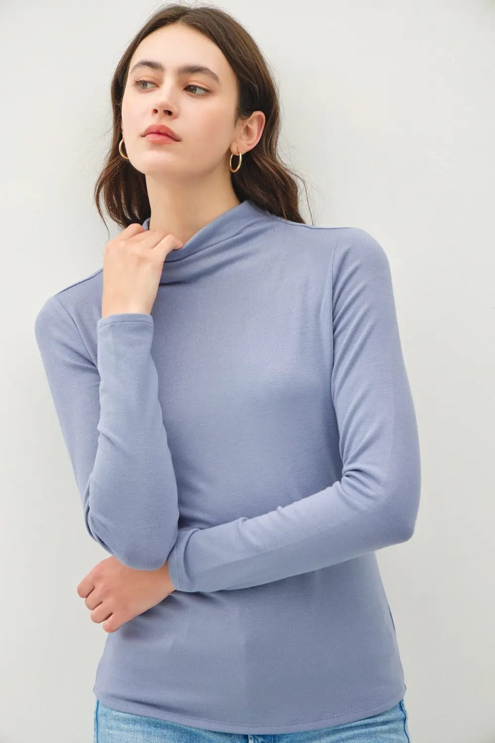 Mock Neck Long Sleeve Shirt Trendsi