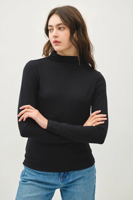 Mock Neck Long Sleeve Shirt Trendsi