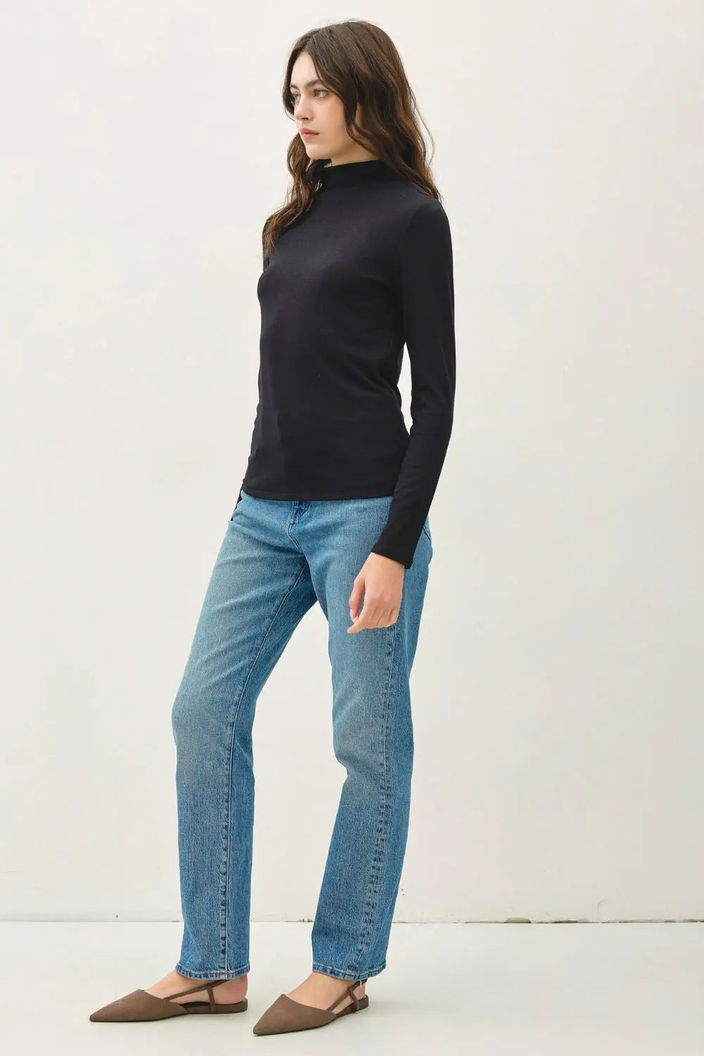 Mock Neck Long Sleeve Shirt Trendsi