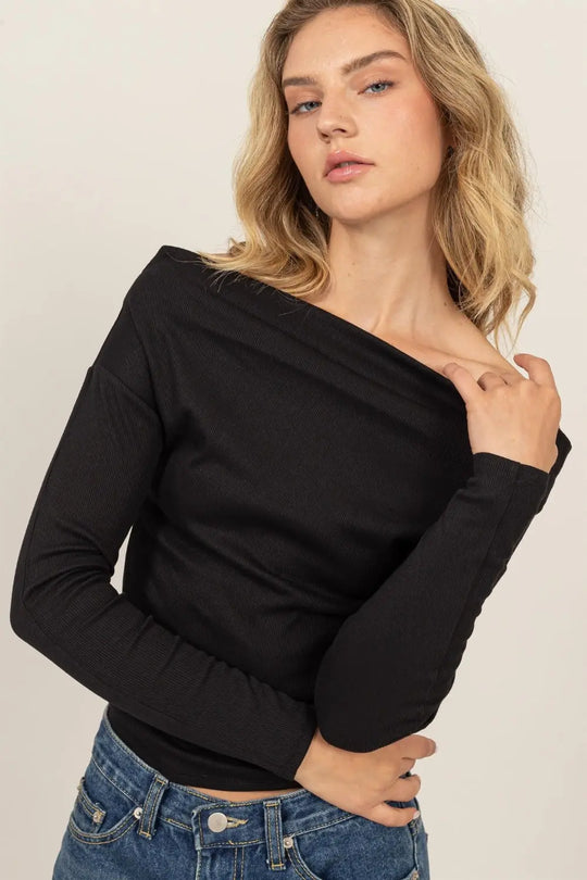 Off Shoulder Ribbed Knit Top Trendsi