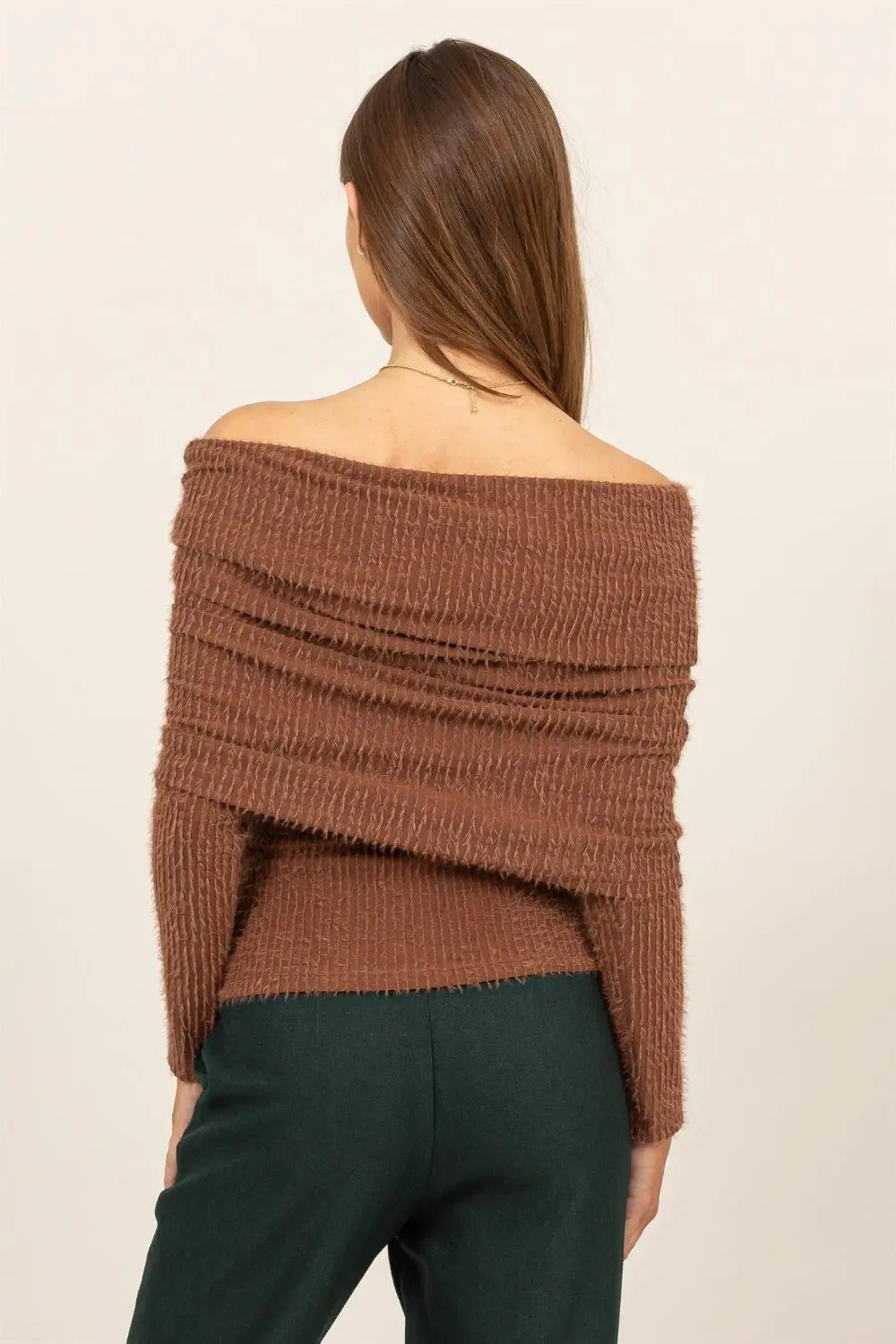 Off Shoulder Textured Knit Top Trendsi