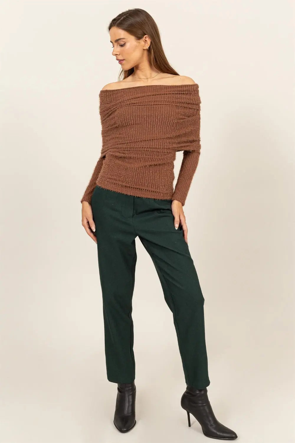 Off Shoulder Textured Knit Top Trendsi