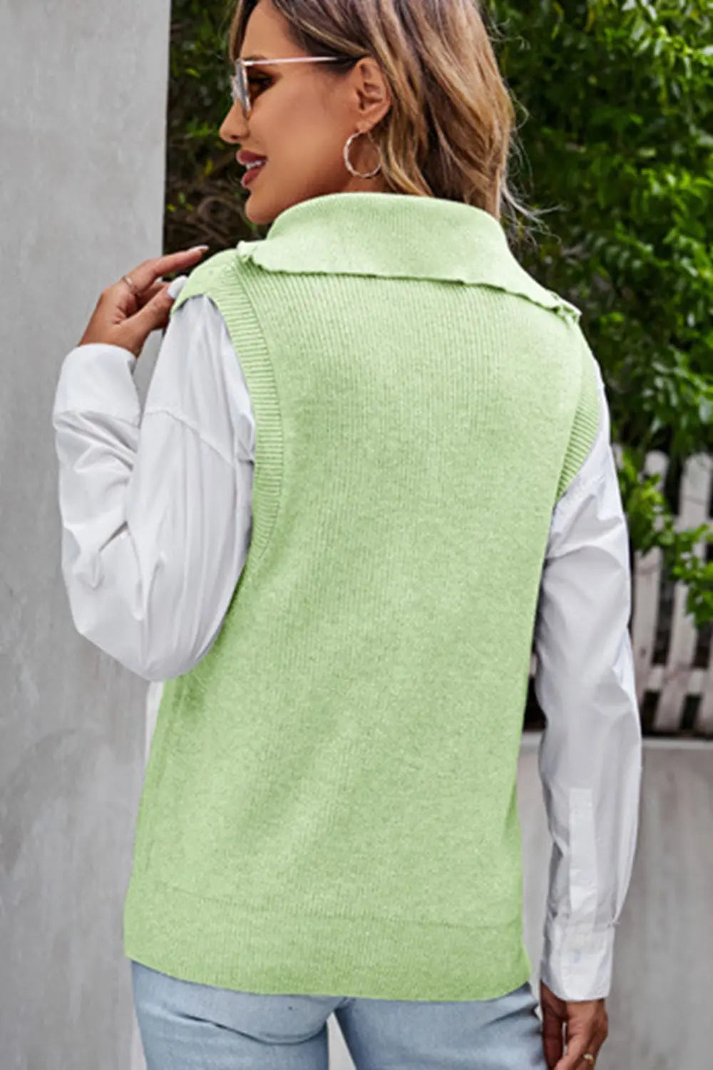 Quarter Zip, Ribbed Sweater Vest Trendsi