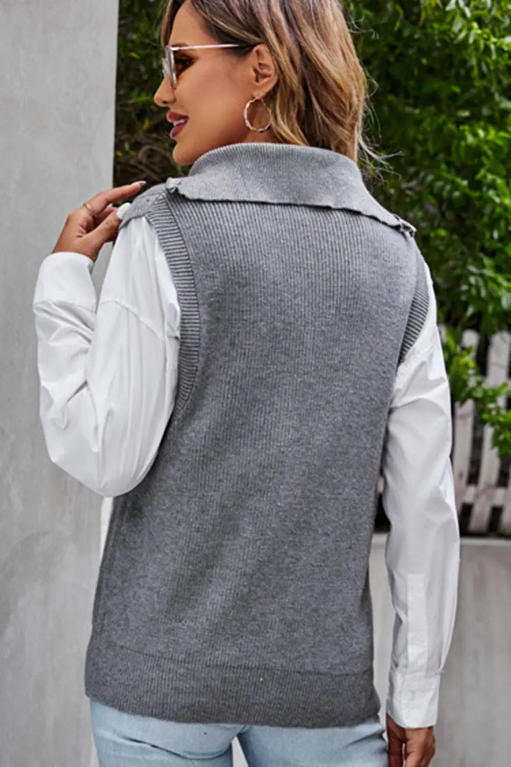 Quarter Zip, Ribbed Sweater Vest Trendsi