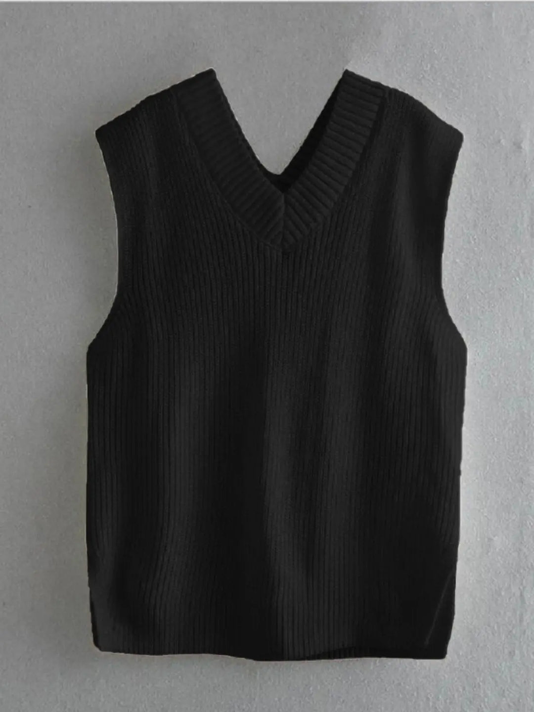 Ribbed V-Neck Sleeveless Sweater Vest Trendsi