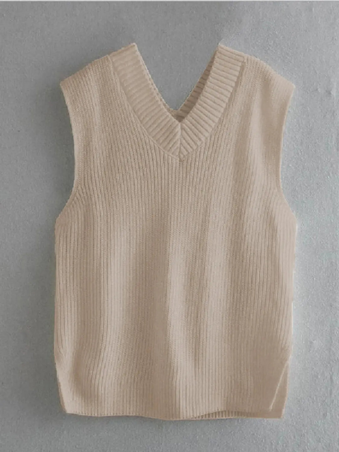 Ribbed V-Neck Sleeveless Sweater Vest Trendsi