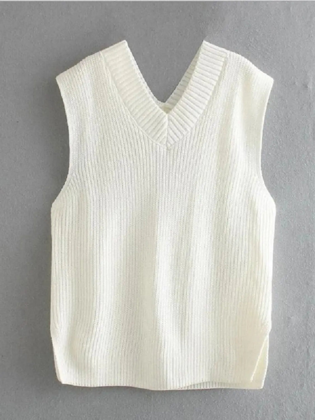 Ribbed V-Neck Sleeveless Sweater Vest Trendsi