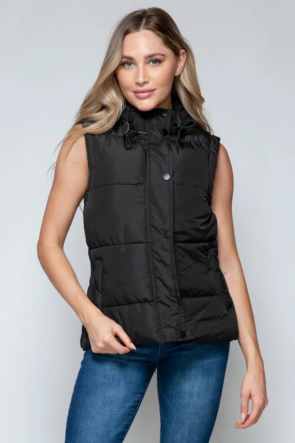 Snap and Zip Closure Hooded Vest Trendsi