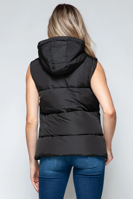 Snap and Zip Closure Hooded Vest Trendsi