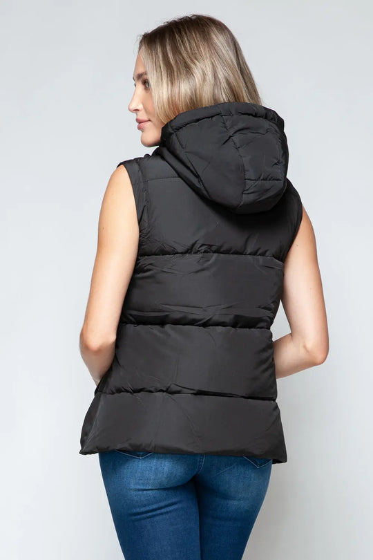 Snap and Zip Closure Hooded Vest Trendsi