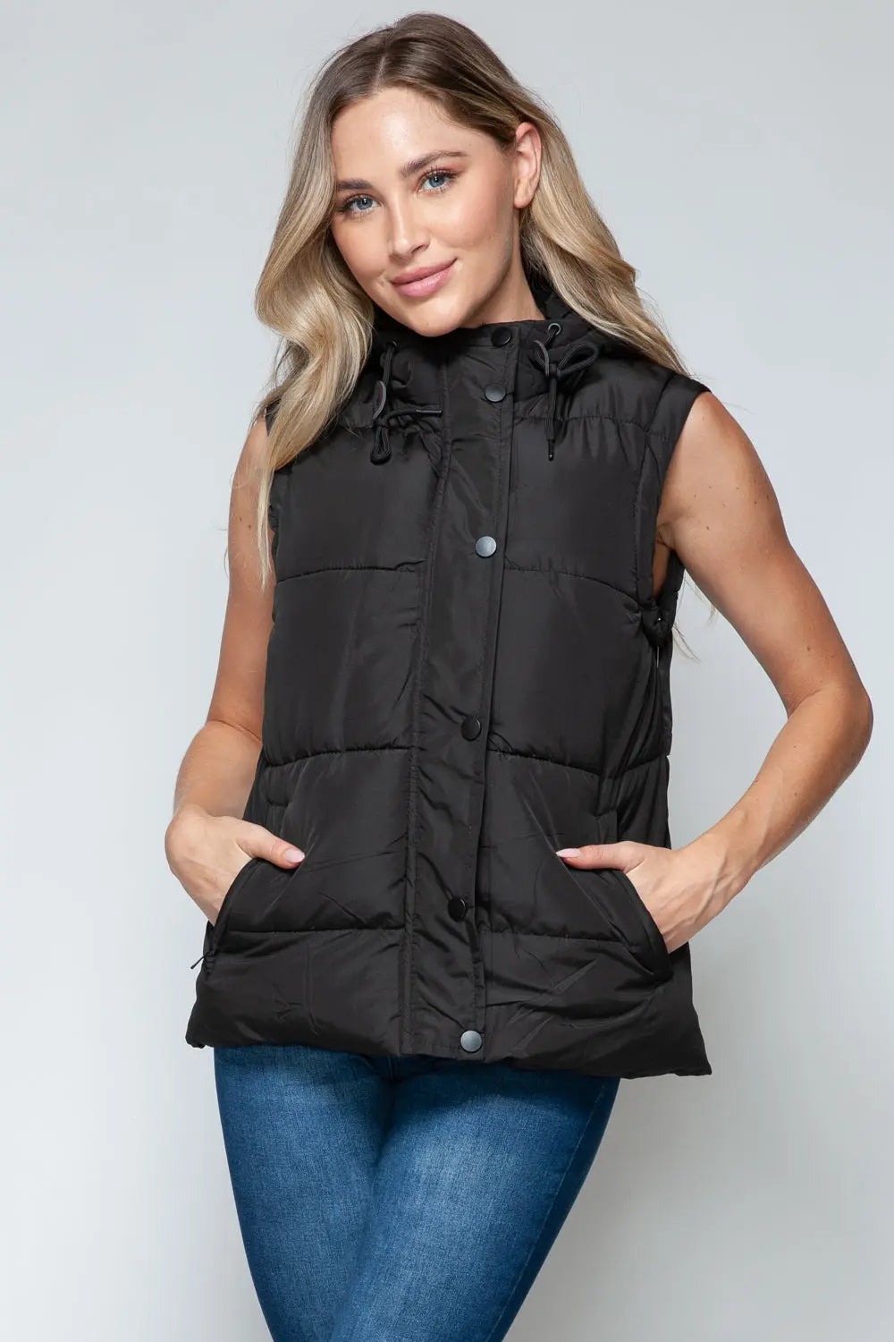 Snap and Zip Closure Hooded Vest Trendsi