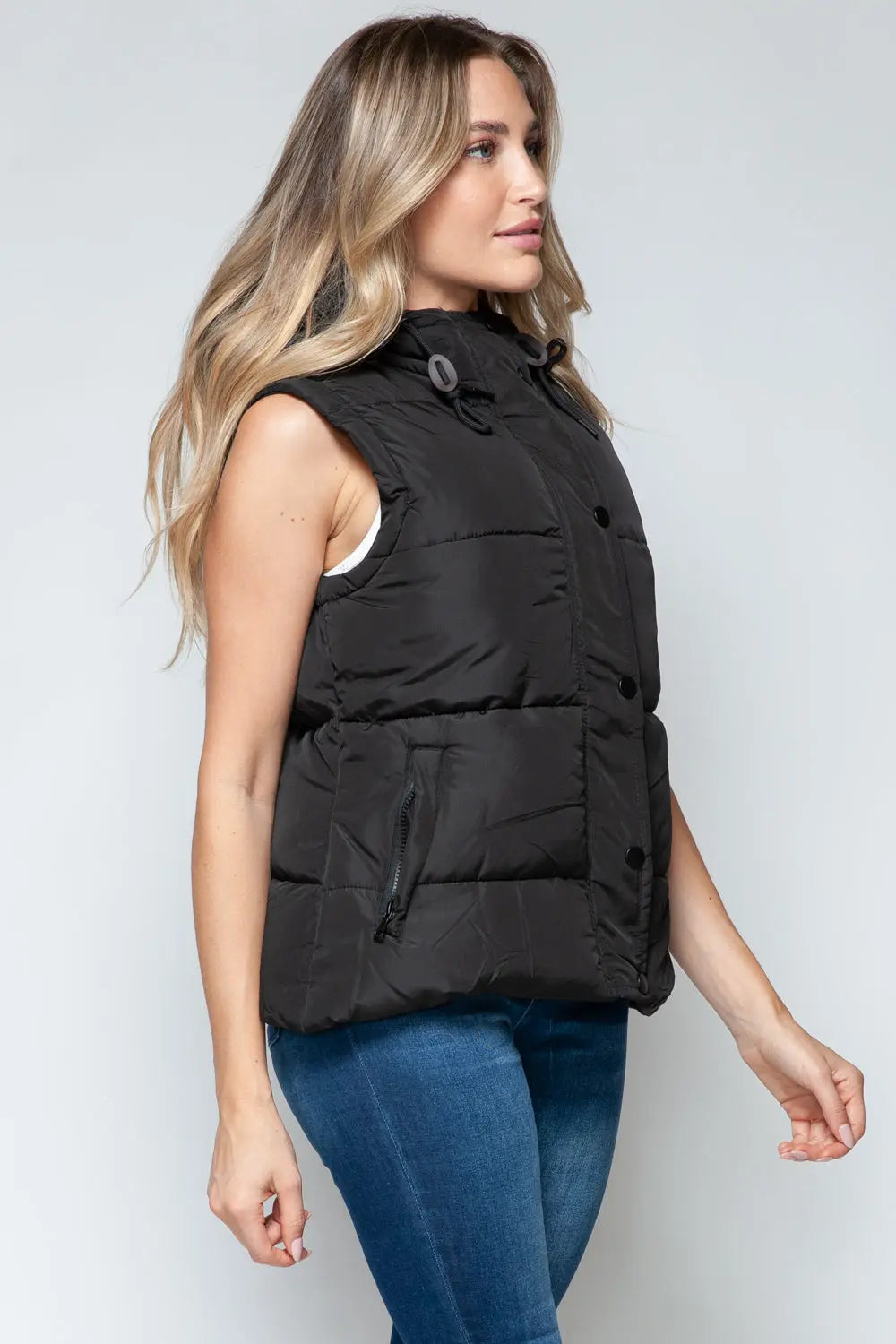 Snap and Zip Closure Hooded Vest Trendsi