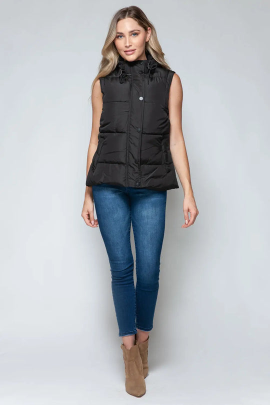 Snap and Zip Closure Hooded Vest Trendsi