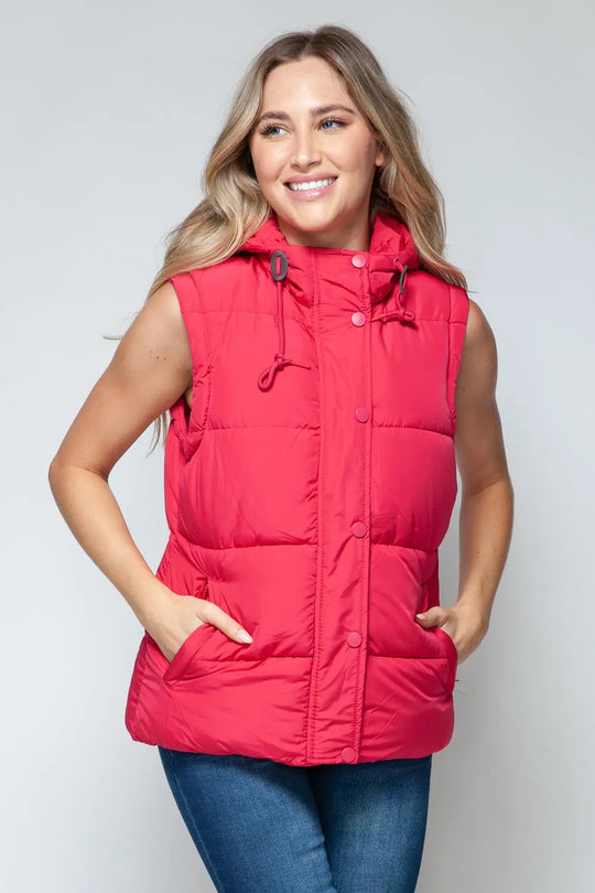 Snap and Zip Closure Hooded Vest Trendsi