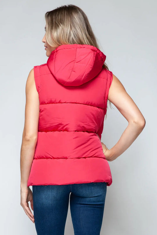 Snap and Zip Closure Hooded Vest Trendsi