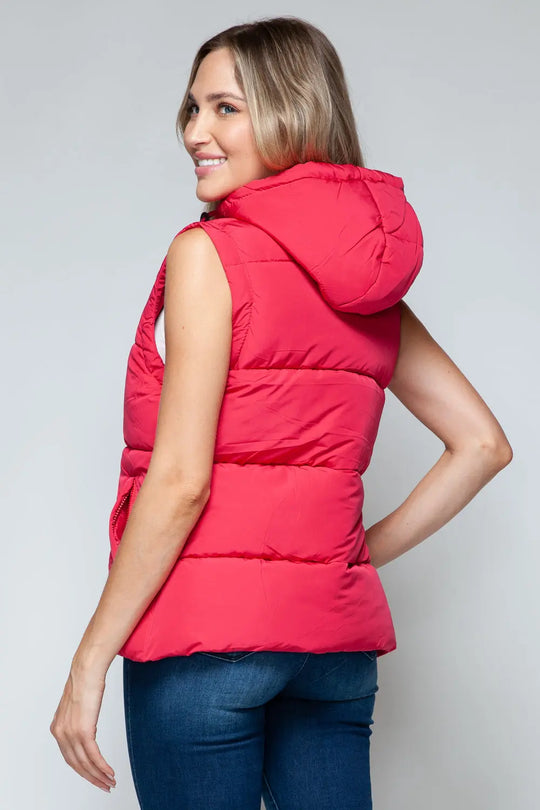 Snap and Zip Closure Hooded Vest Trendsi