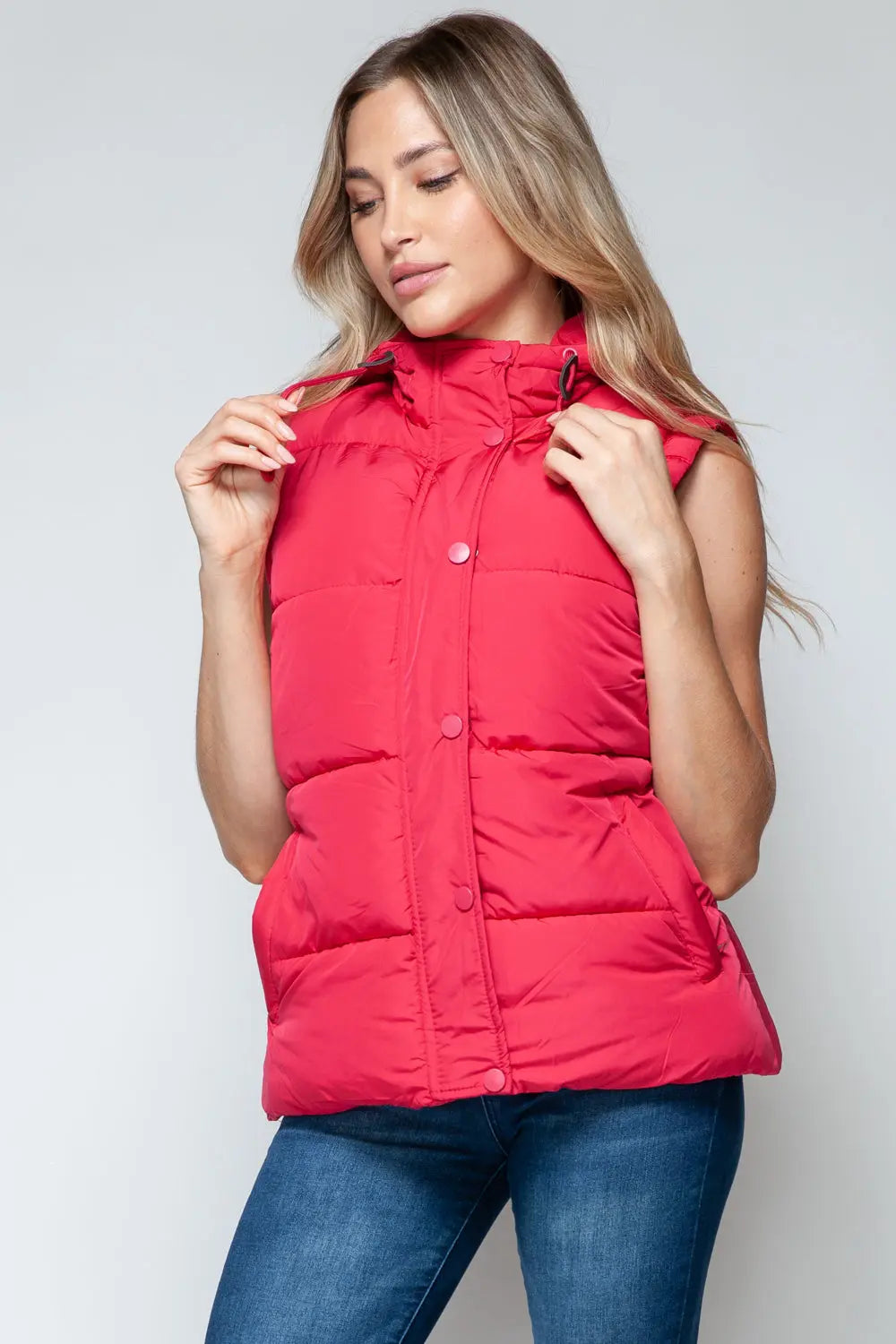 Snap and Zip Closure Hooded Vest Trendsi