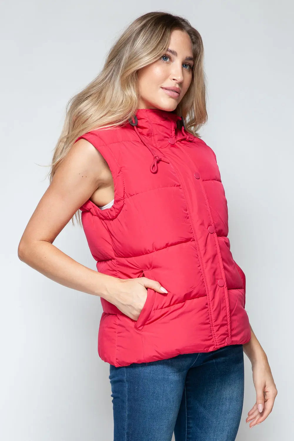 Snap and Zip Closure Hooded Vest Trendsi