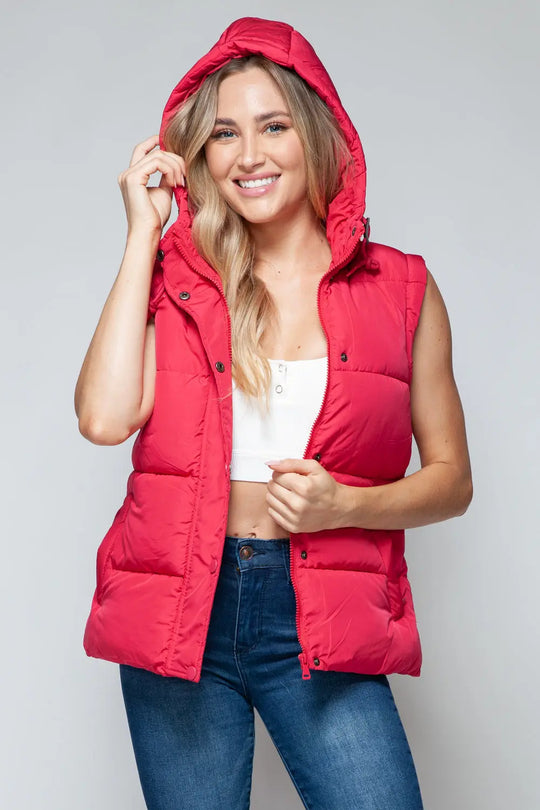 Snap and Zip Closure Hooded Vest Trendsi