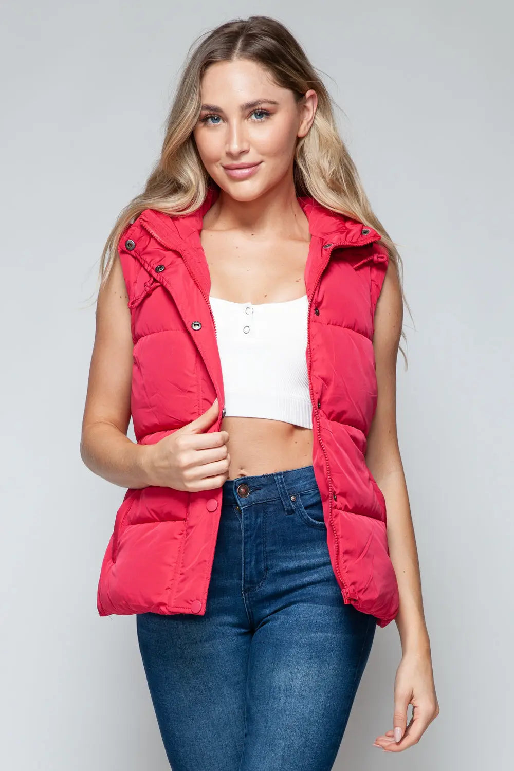 Snap and Zip Closure Hooded Vest Trendsi