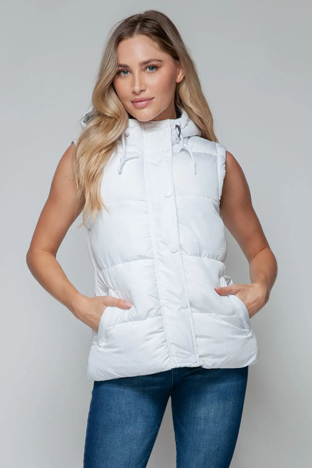 Snap and Zip Closure Hooded Vest Trendsi