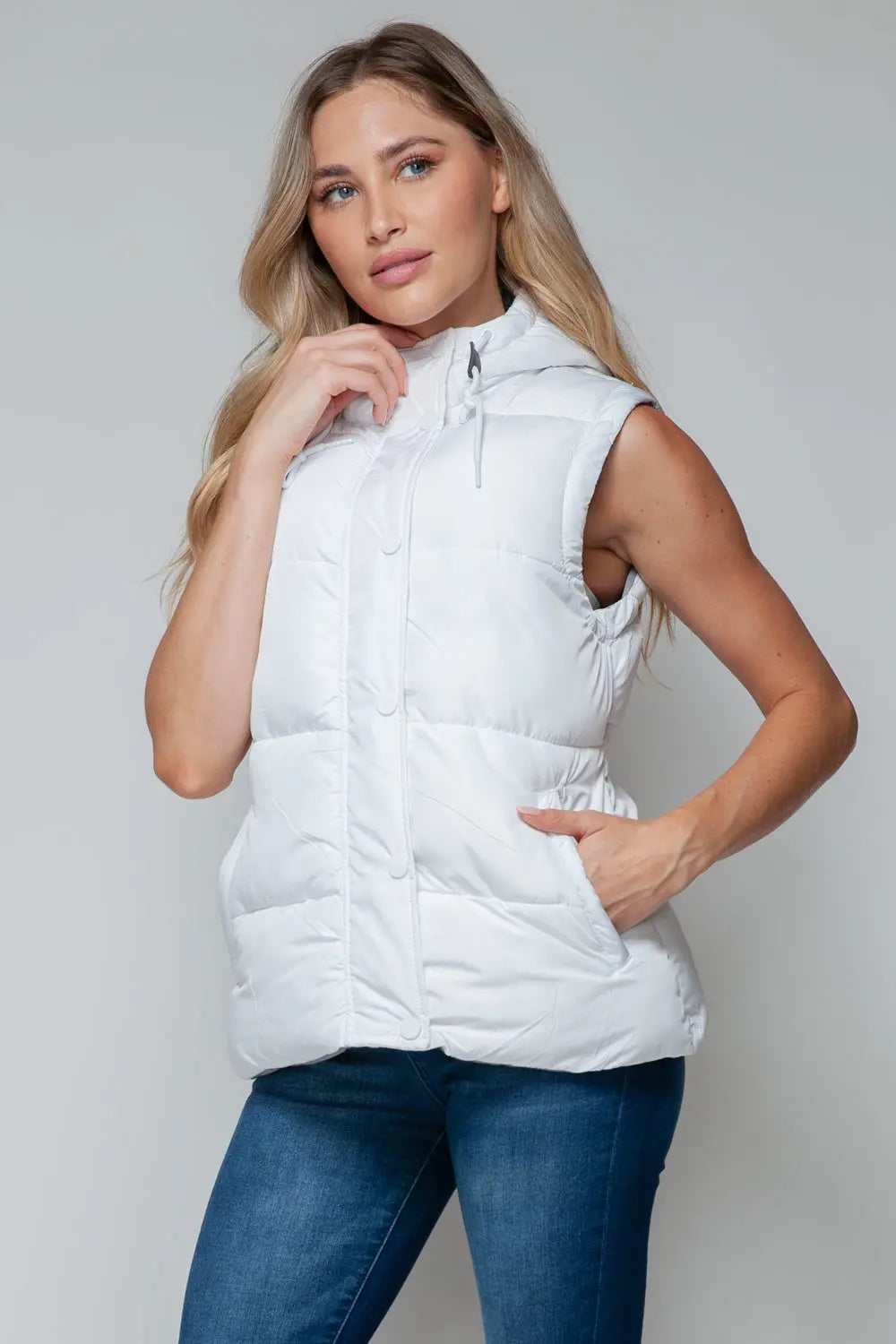 Snap and Zip Closure Hooded Vest Trendsi