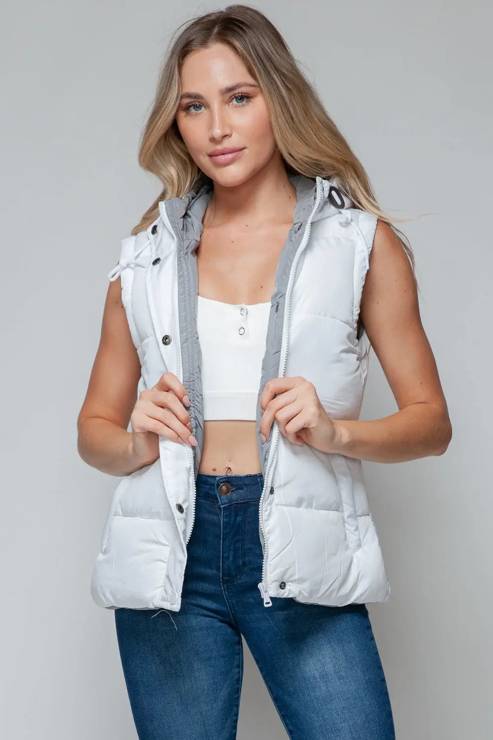 Snap and Zip Closure Hooded Vest Trendsi