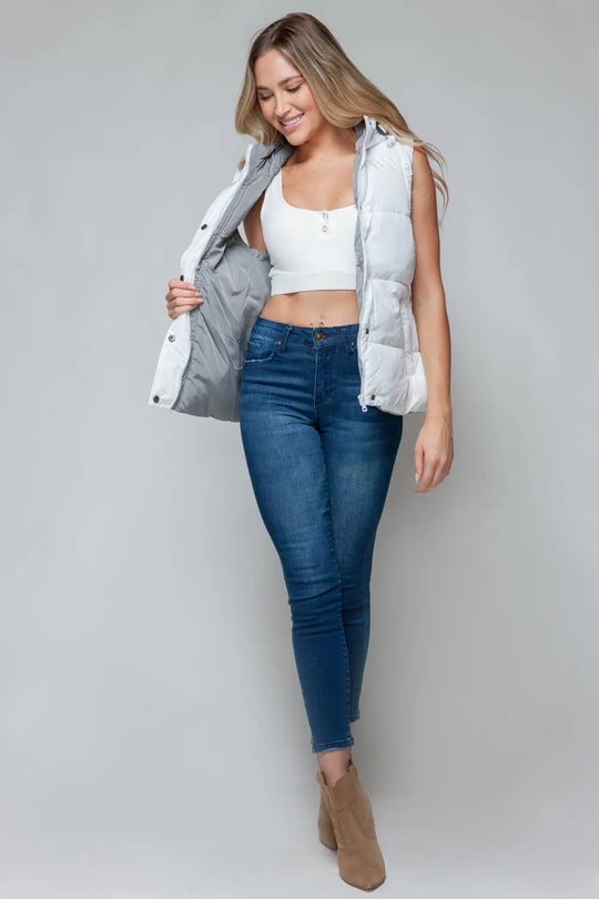 Snap and Zip Closure Hooded Vest Trendsi