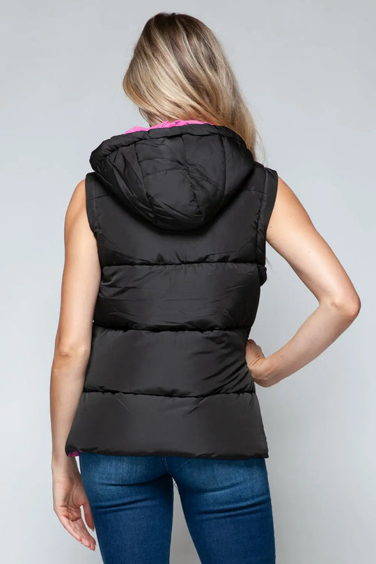 Snap and Zip Closure Hooded Vest Trendsi