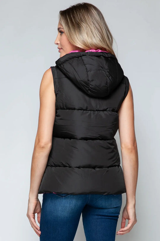 Snap and Zip Closure Hooded Vest Trendsi