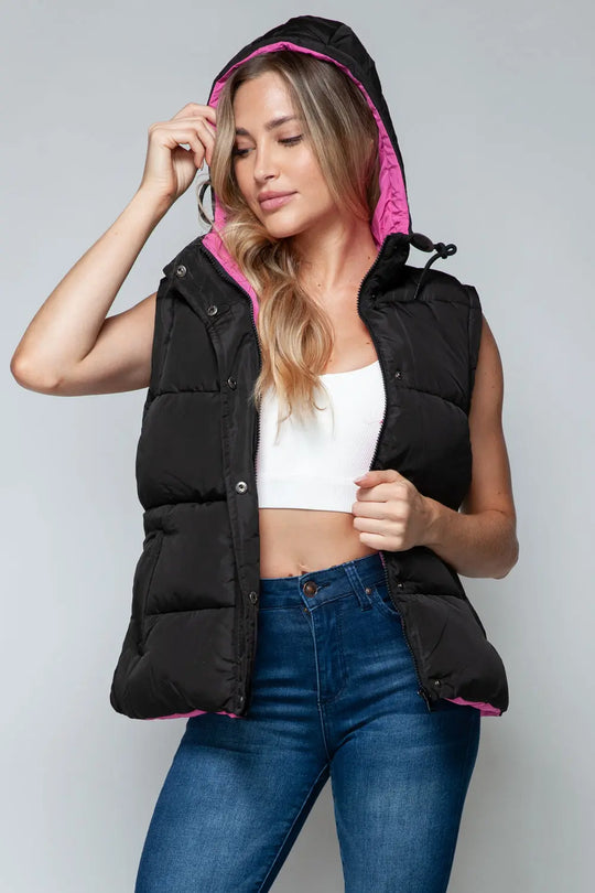 Snap and Zip Closure Hooded Vest Trendsi