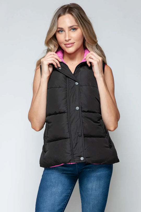 Snap and Zip Closure Hooded Vest Trendsi