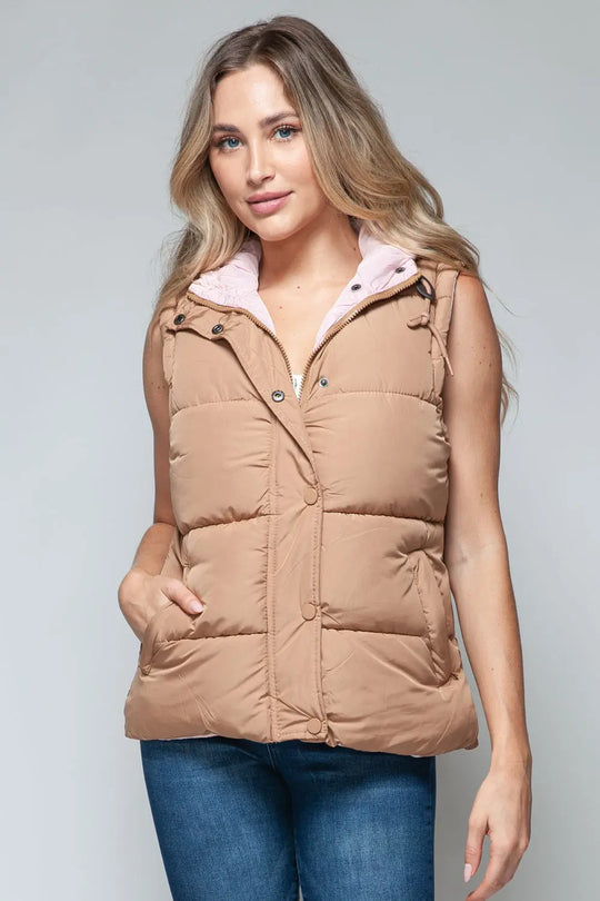 Snap and Zip Closure Hooded Vest Trendsi