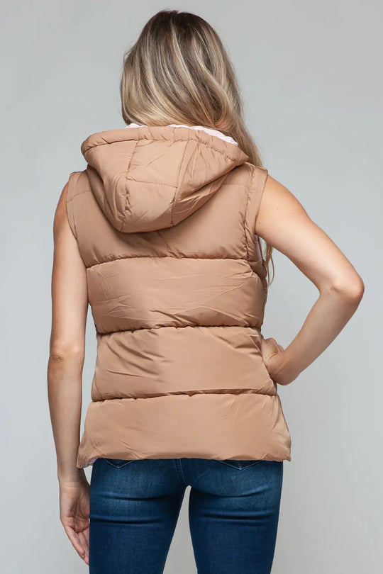 Snap and Zip Closure Hooded Vest Trendsi