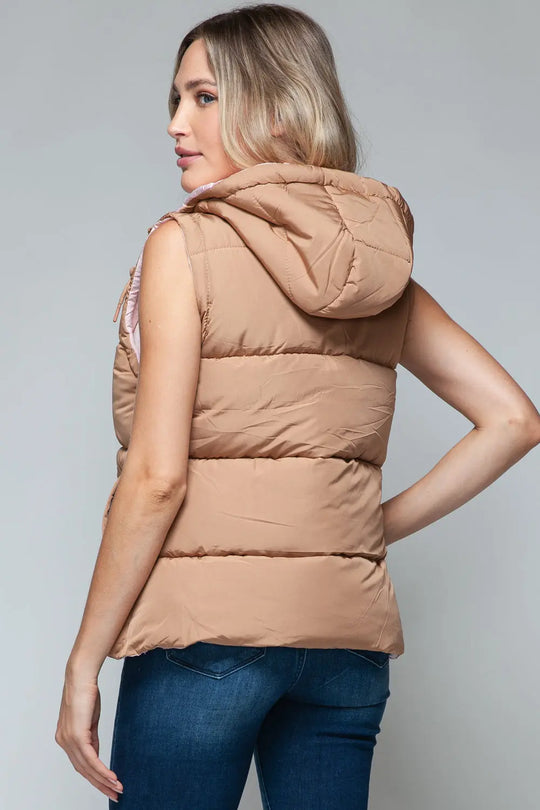 Snap and Zip Closure Hooded Vest Trendsi