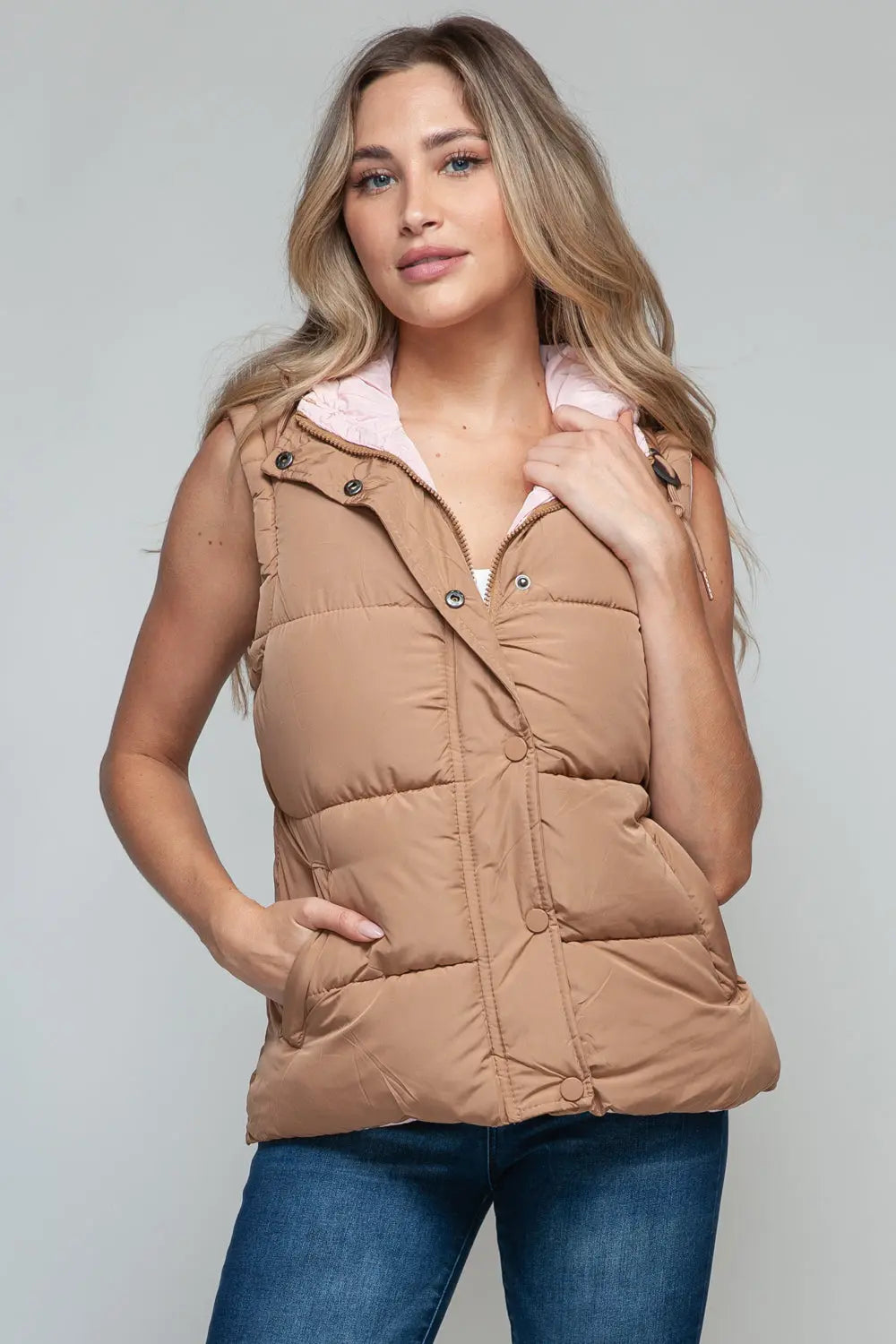 Snap and Zip Closure Hooded Vest Trendsi