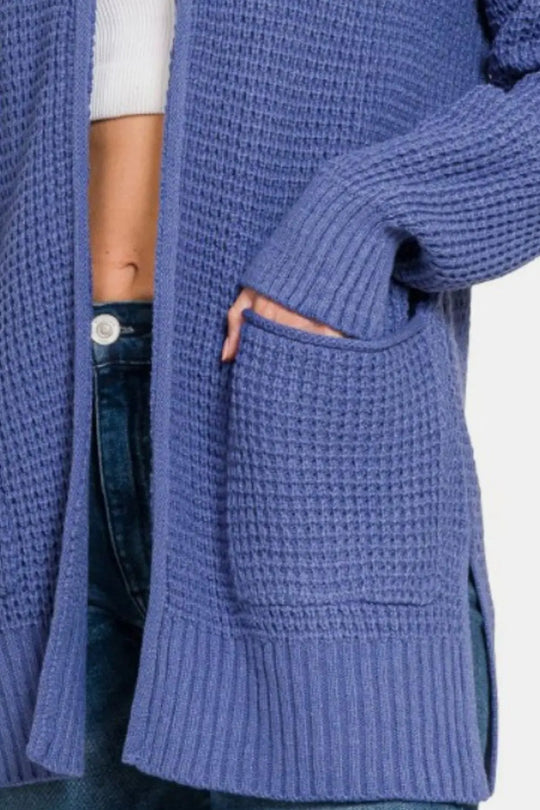 Waffle Open Front Sweater Cardigan Trendsi