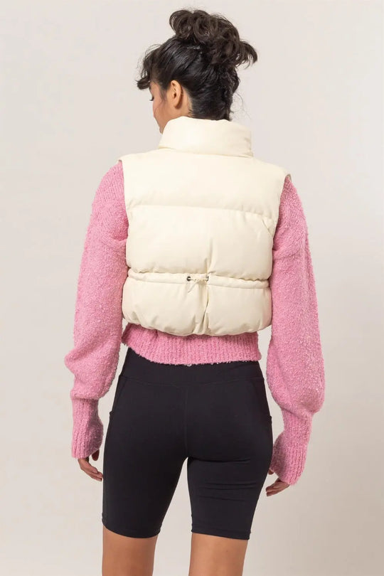 Zip Up Cropped Puffer Vest Trendsi